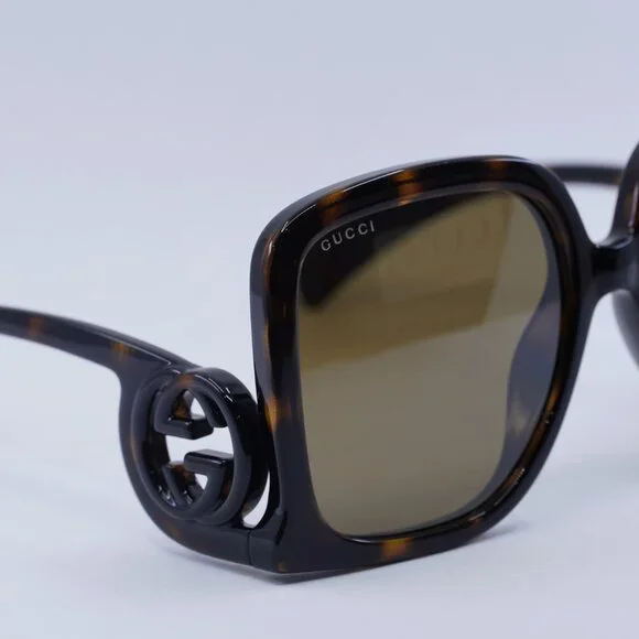 Gucci GG1326S 007 Sunglasses Dark Havana Square Frame, Brown Mirror Lenses - Picture 4 of 11